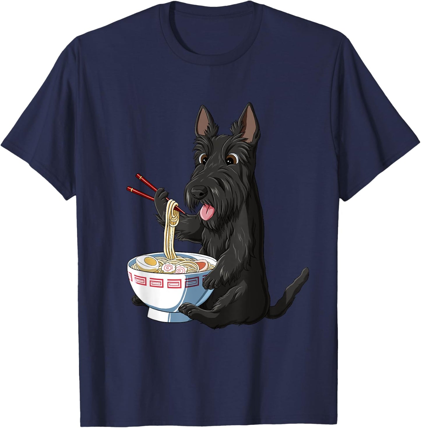 Funny Japanese Anime Dog Scottish Terrier Eating Ramen T-Shirt - T-Shirt | Navy
