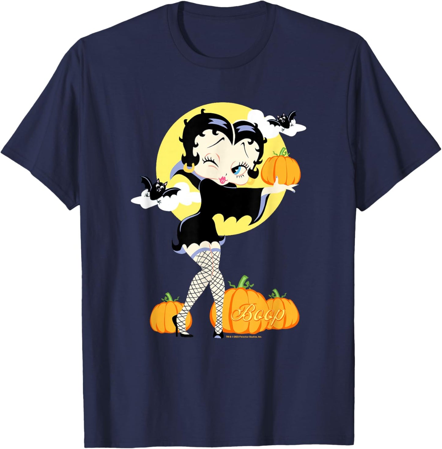 Betty Boop Halloween Sexy Miss Dracula Pumpkin Night Poster T-Shirt - T-Shirt | Navy