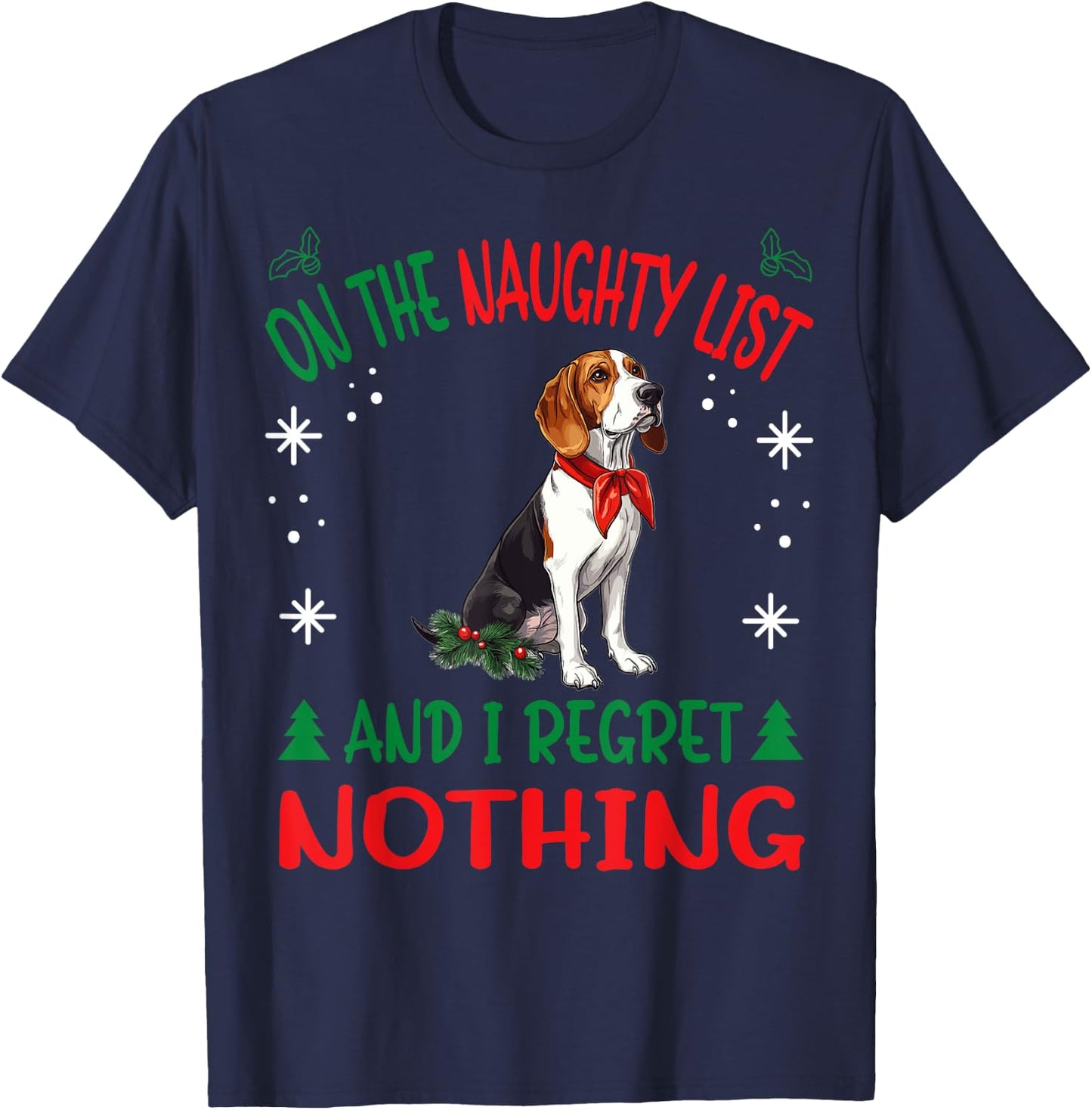 Cute Treeing Walker Coonhound Dog Christmas On The Naughty Men Women T-Shirt - T-Shirt | Navy