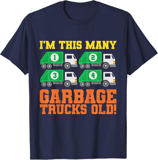 Kids 4th Birthday Garbage Trucks Four Theme Party T-Shirt - T-Shirt | Navy