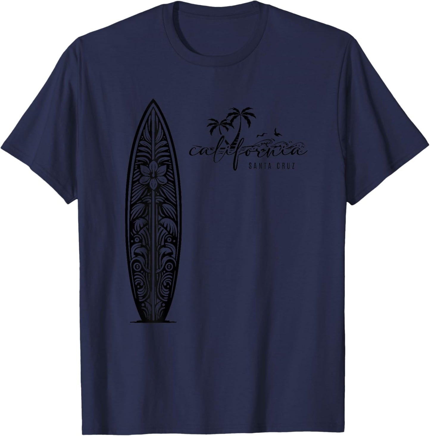 California Santa Cruz, Surfing Surfboard Backprint T-Shirt - T-Shirt | Navy