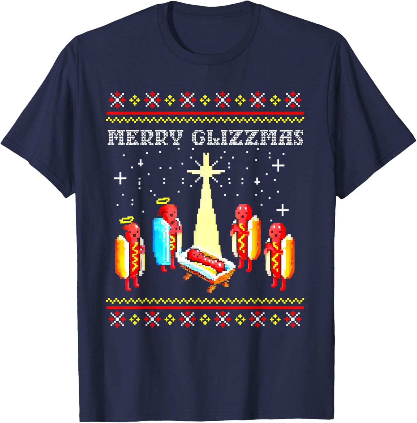 Merry Glizzmas Funny Hot Dog Ugly christmas sweater T-Shirt - T-Shirt | Navy