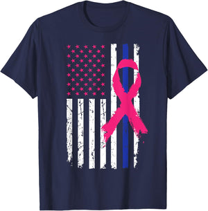 American Police Flag Cool Breast Cancer Awareness Gift Kids Men T-Shirt - T-Shirt | Navy
