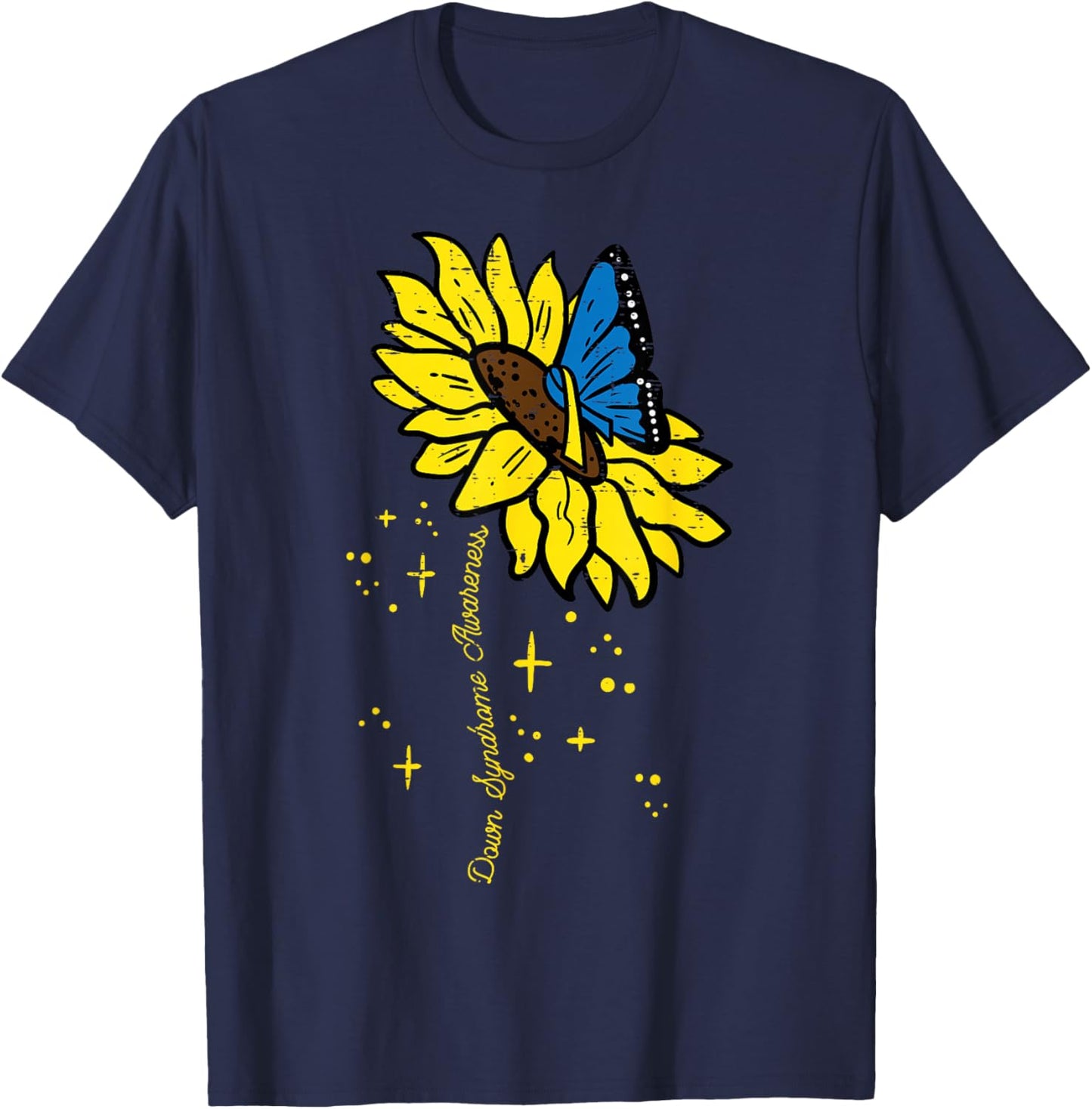 Down Syndrome Awareness Sunflower Butterfly Women Girls Kids T-Shirt - T-Shirt | Navy