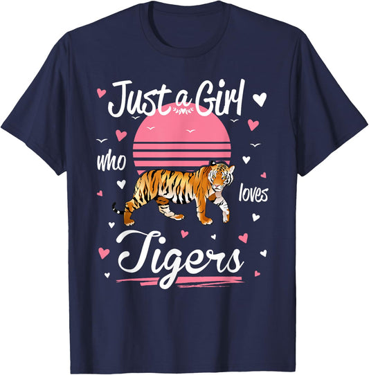 Tiger, Just a Girl Who Loves Tigers T-Shirt - T-Shirt | Navy