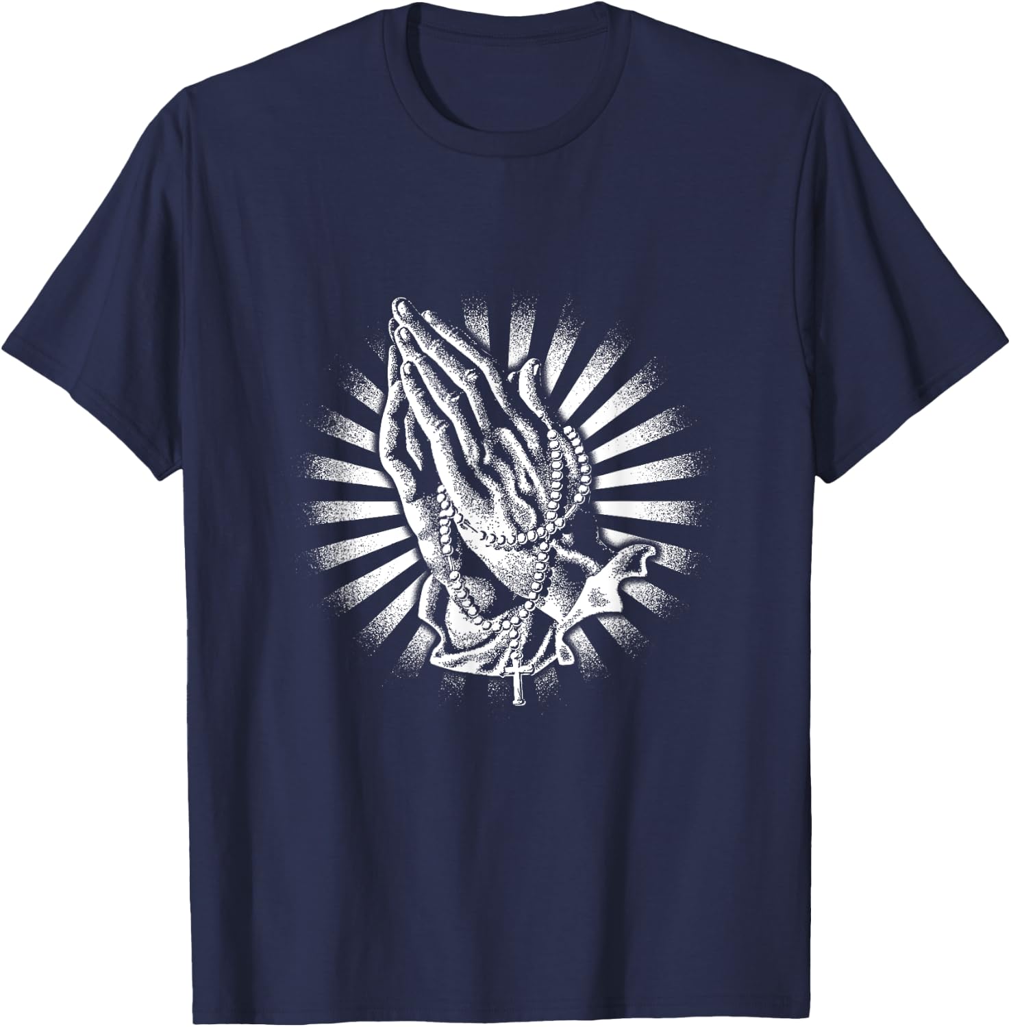 Rosary Praying Hands Believe Faith Jesus Christian T-Shirt - T-Shirt | Navy