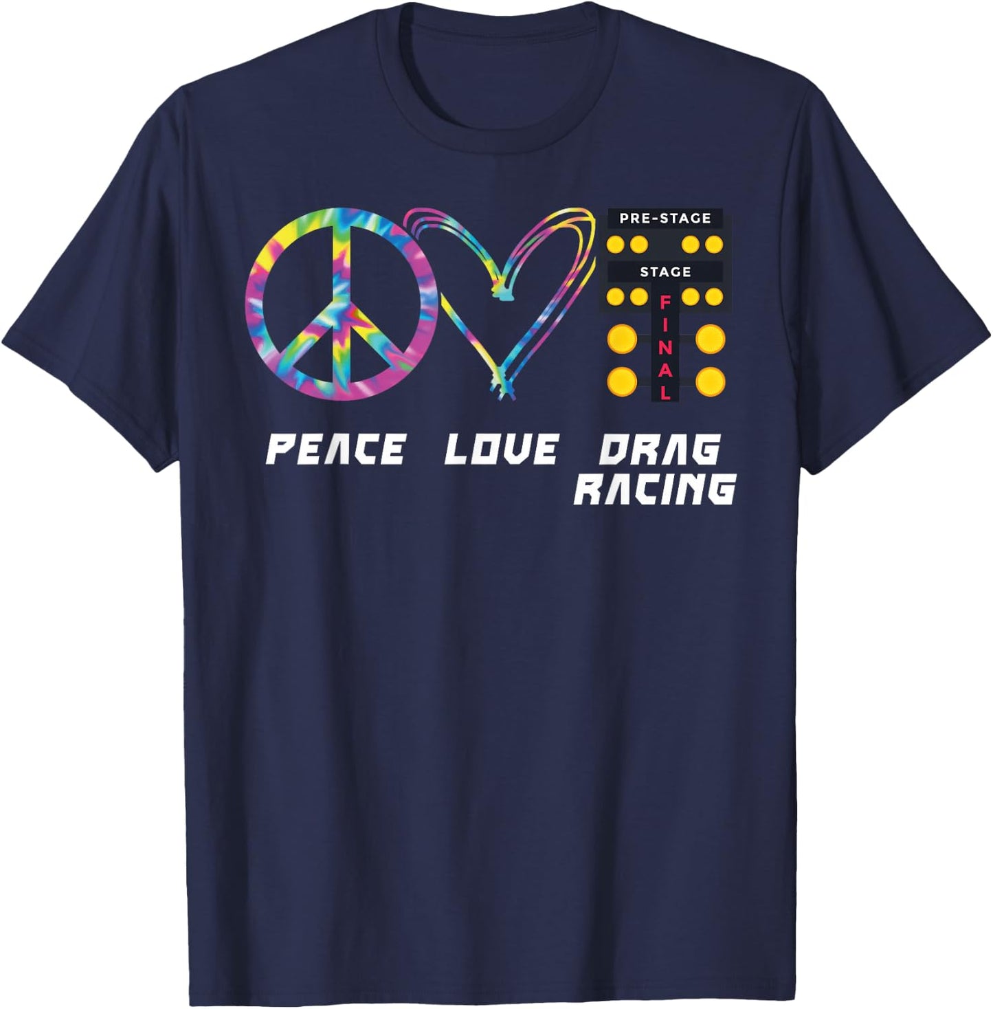Drag Racing Race Car Girl Retro Tie Dye Peace Love Drag T-Shirt - T-Shirt | Navy