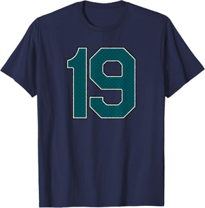 Player Dark Teal Green Number 19 Sports Fan Wear Supporter T-Shirt - T-Shirt | Navy