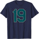 Player Dark Teal Green Number 19 Sports Fan Wear Supporter T-Shirt - T-Shirt | Navy