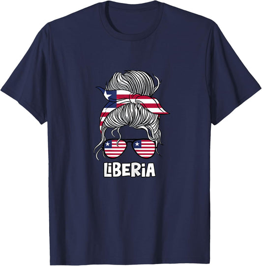 Liberia Girl African Girls Flag T-Shirt - T-Shirt | Navy