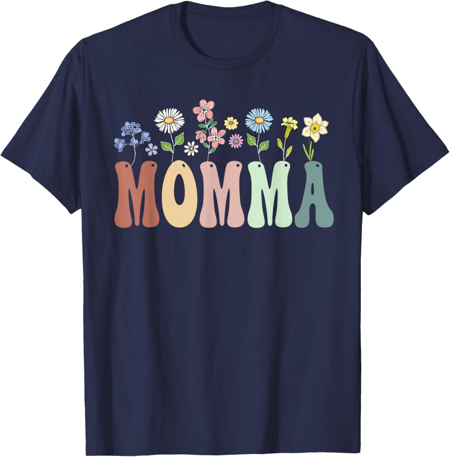 Momma Gifts Women Wildflower Floral Design Momma T-Shirt - T-Shirt | Navy