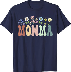 Momma Gifts Women Wildflower Floral Design Momma T-Shirt - T-Shirt | Navy