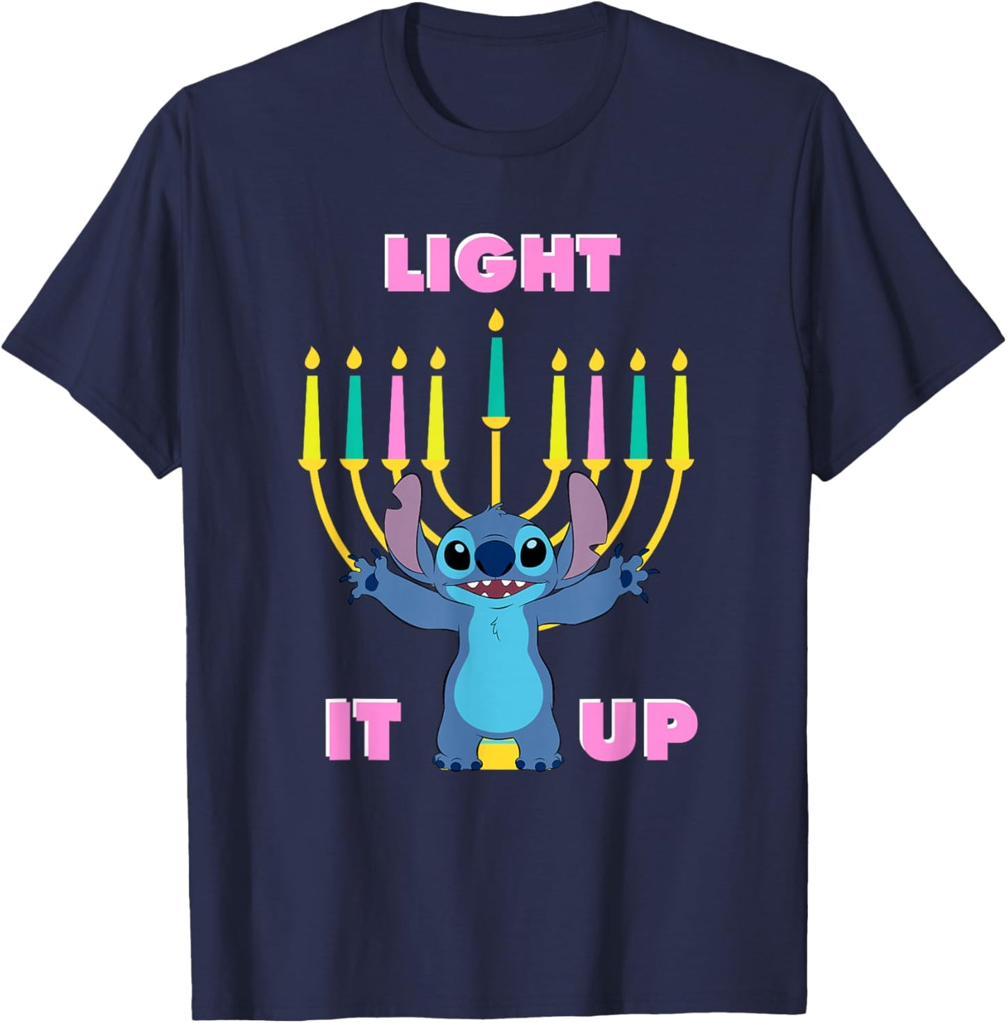 Disney Lilo & Stitch Hanukkah Stitch Light It Up Menorah T-Shirt - T-Shirt | Navy