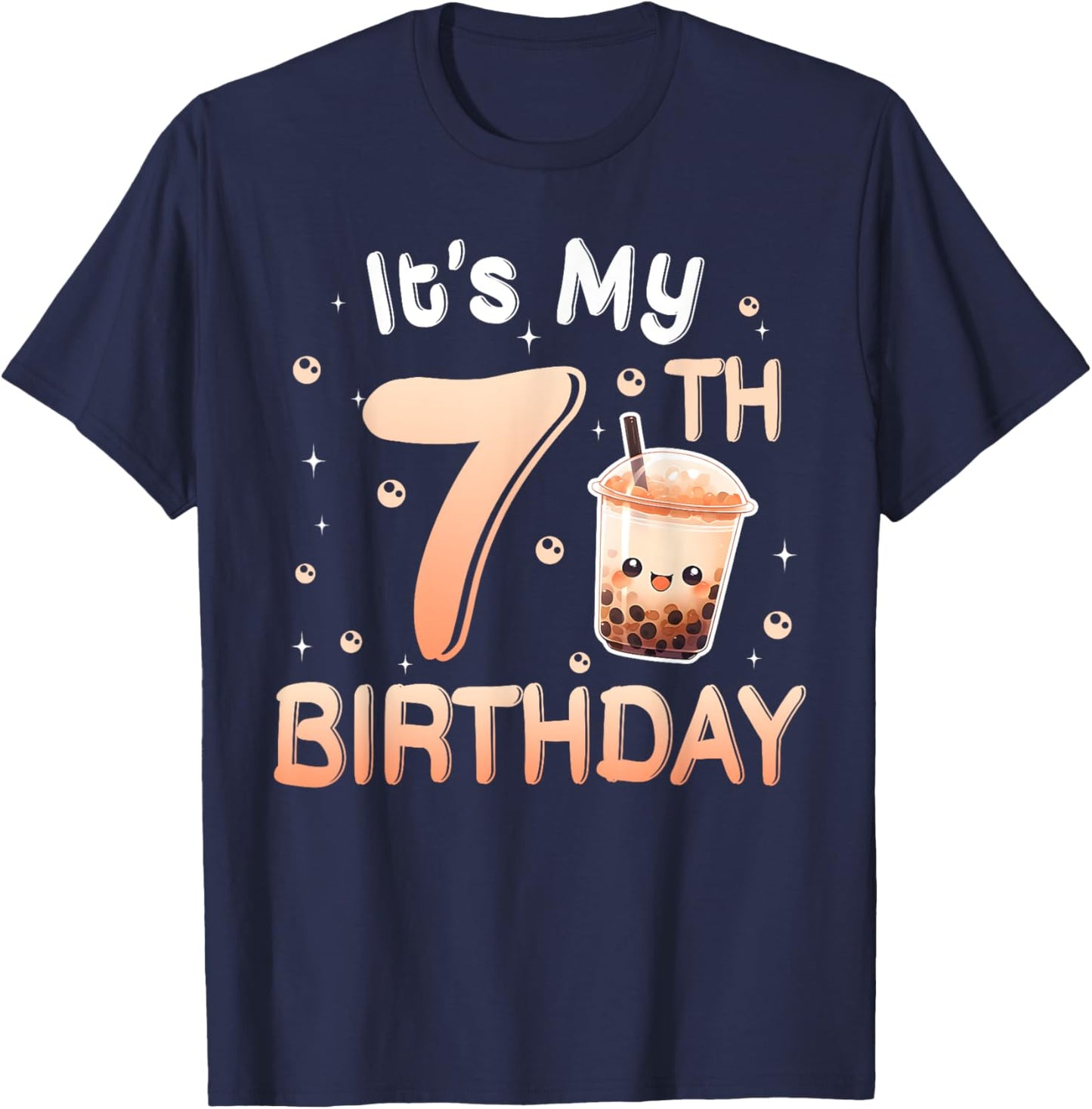It's My 7th Birthday Bubble Boba Tea Party 7 Year Old Girl T-Shirt - T-Shirt | Navy