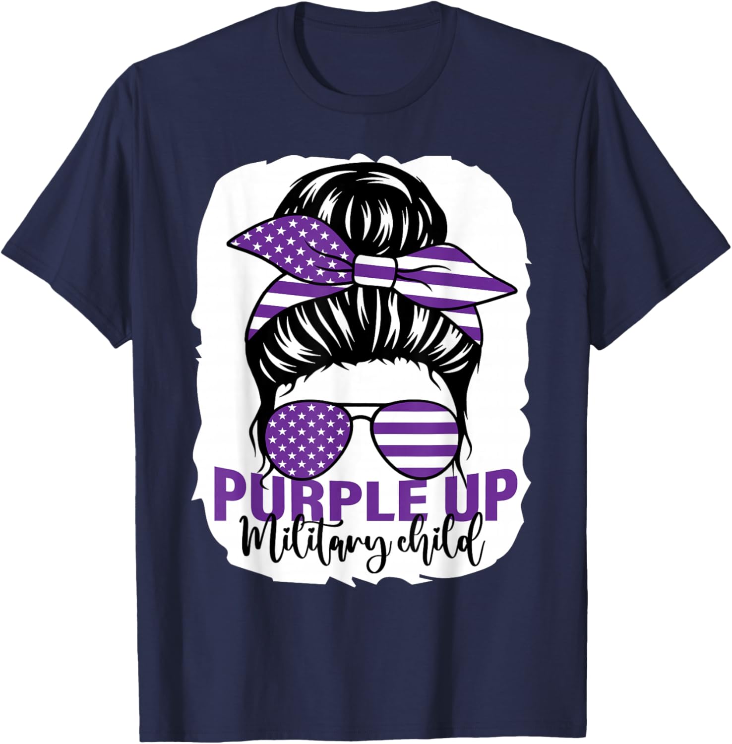 Purple Up For Military Kids Messy Bun Military Child T-Shirt - T-Shirt | Navy