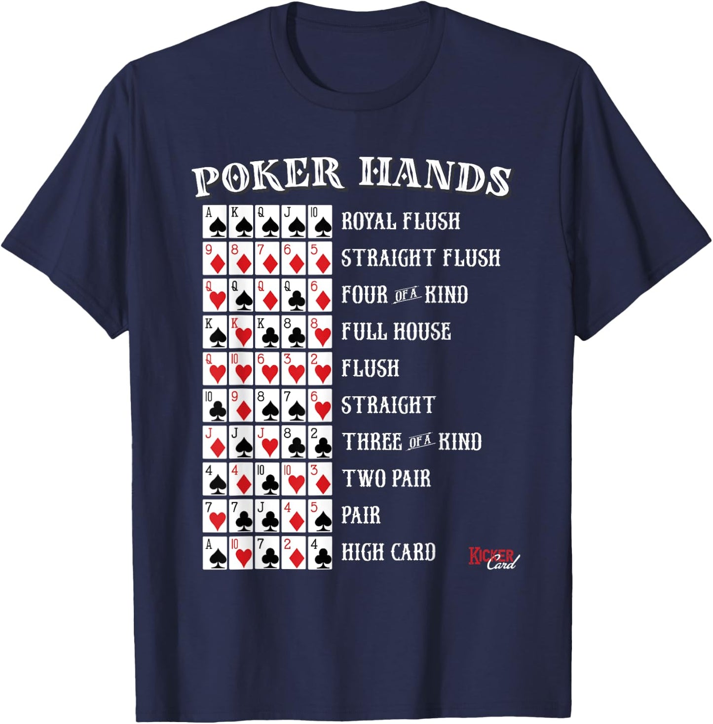 Poker Hands Cheat Sheet Casino Games Card Player Gift T-Shirt - T-Shirt | Navy