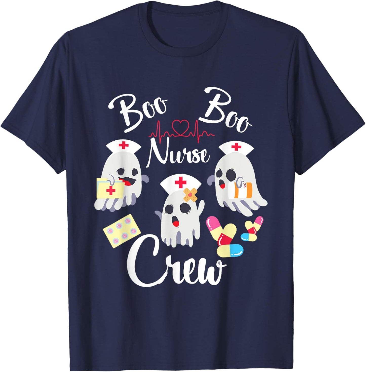 Boo Boo Crew Nurse Ghost Costume Funny Halloween Gift T-Shirt - T-Shirt | Navy