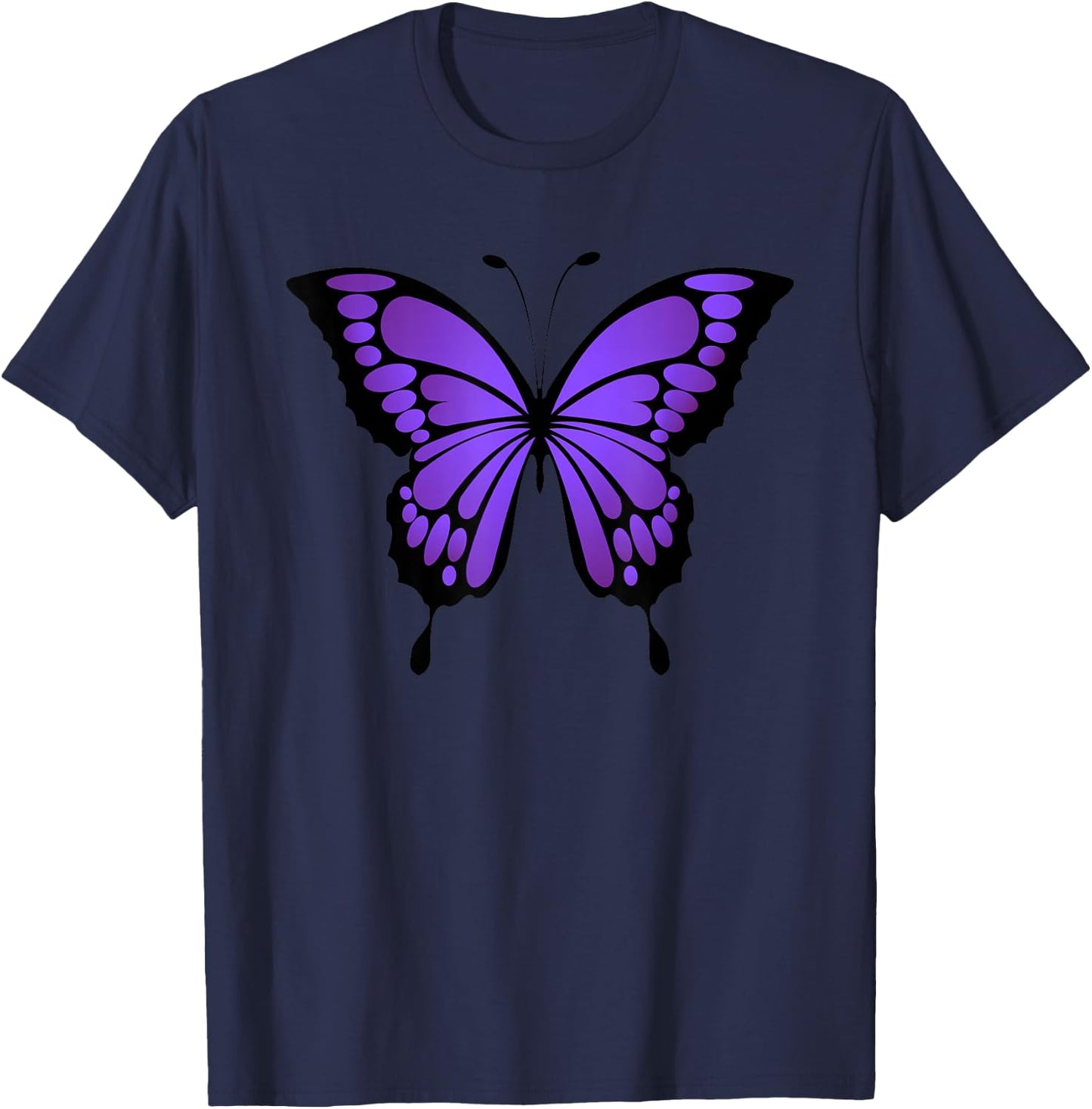 Vibrant Purple Butterfly T-Shirt - T-Shirt | Navy