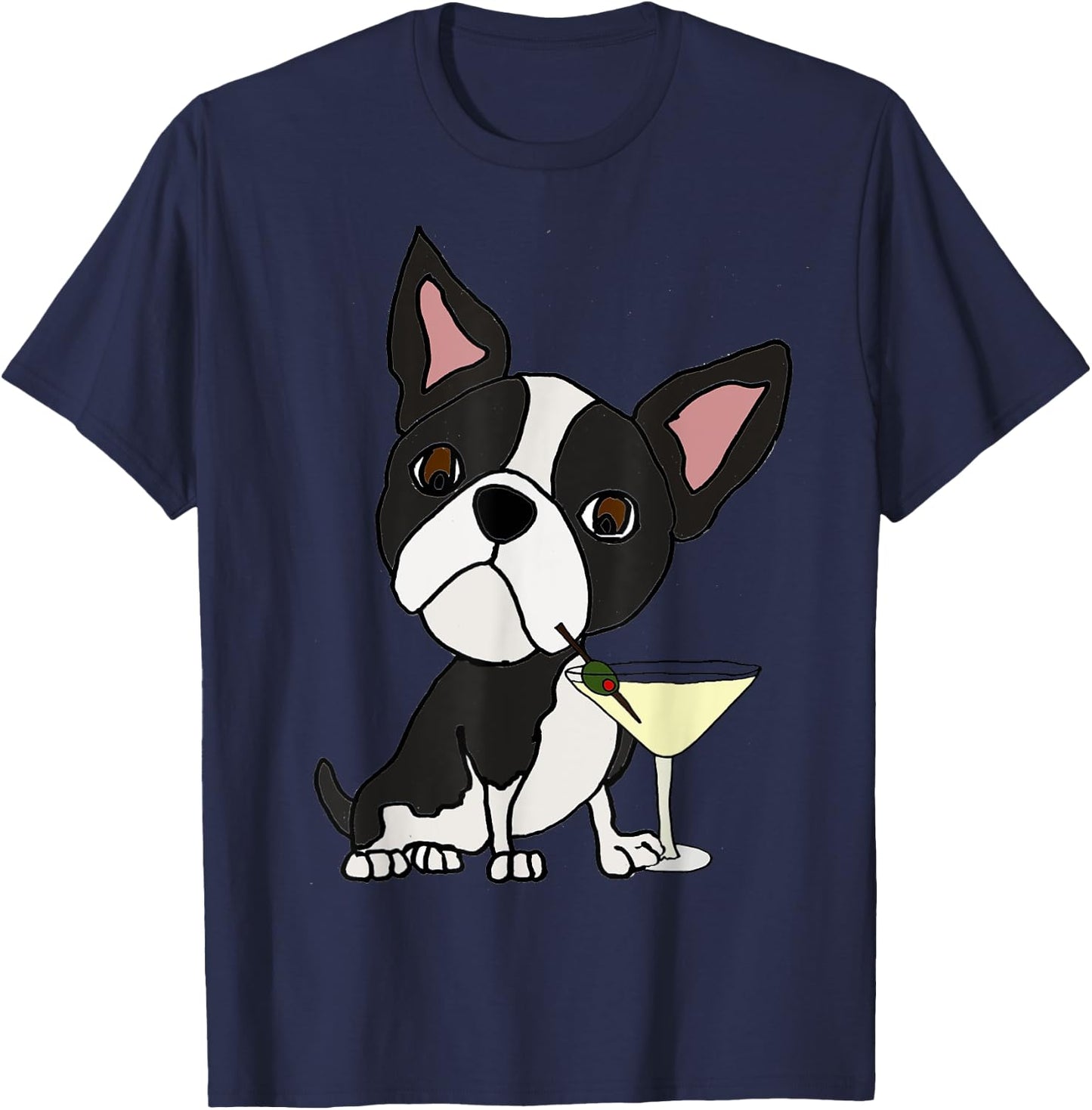 Smilemoreteesa Funny Boston Terrier Dog Drinking Martini Women T-Shirt - T-Shirt | Navy