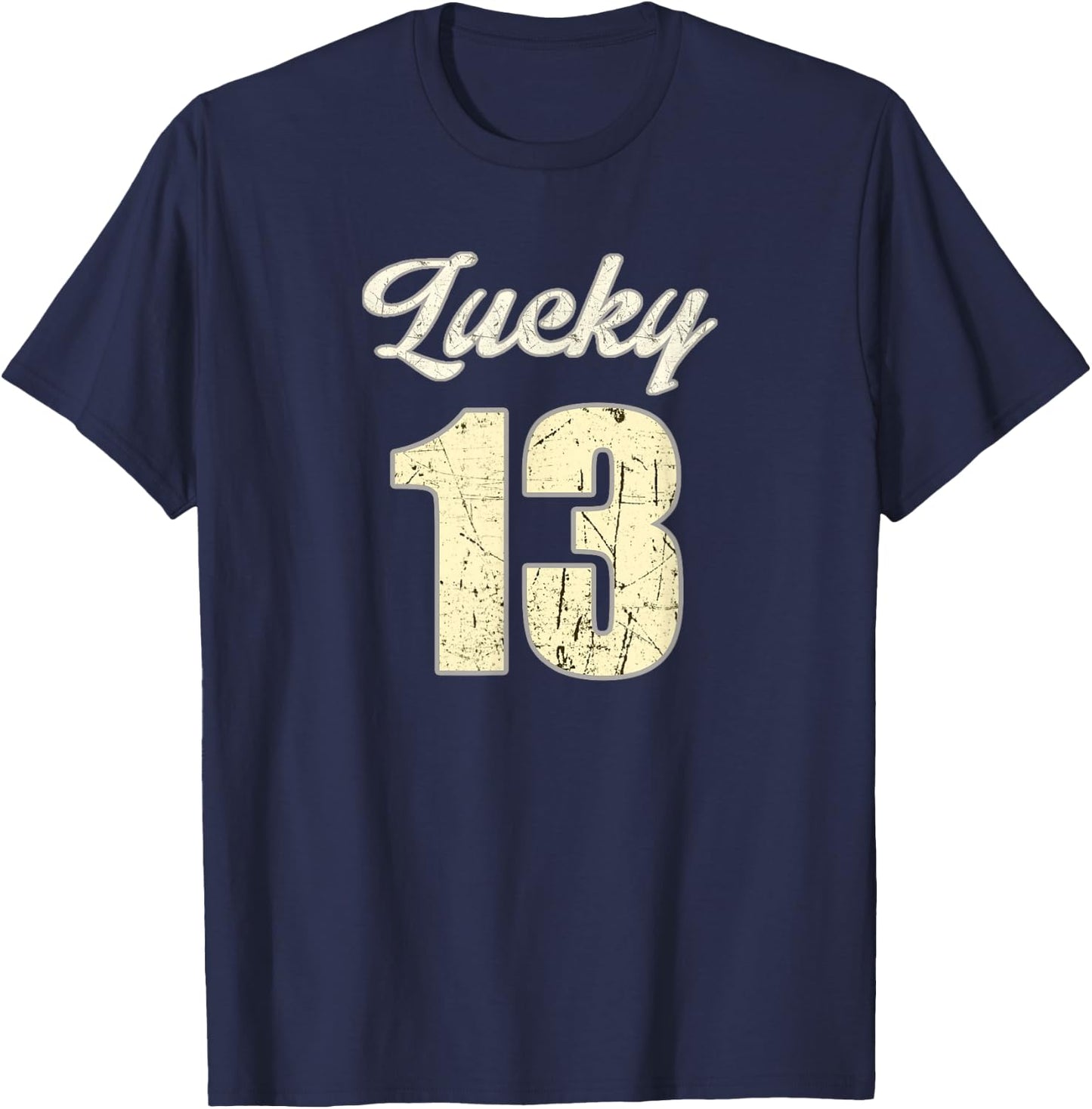 Lucky Number Thirteen Retro Distressed Vintage T-Shirt - T-Shirt | Navy