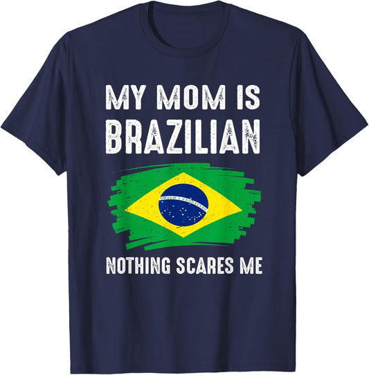 My Mom Is Brazilian Brazil Pride Flag Heritage Roots T-Shirt - T-Shirt | Navy