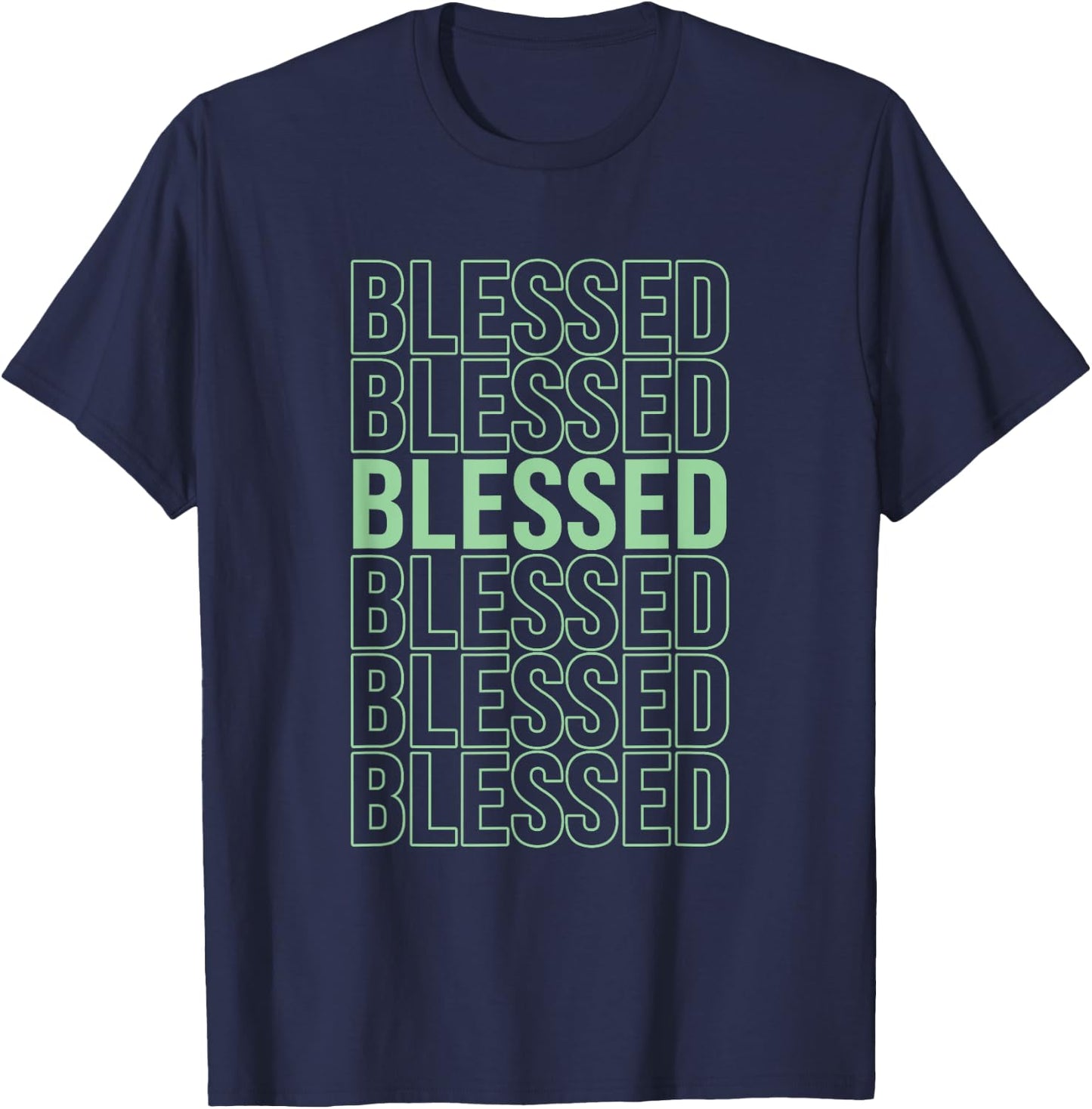 Green BLESSED Pale Light Green Color Graphic T-Shirt - T-Shirt | Navy