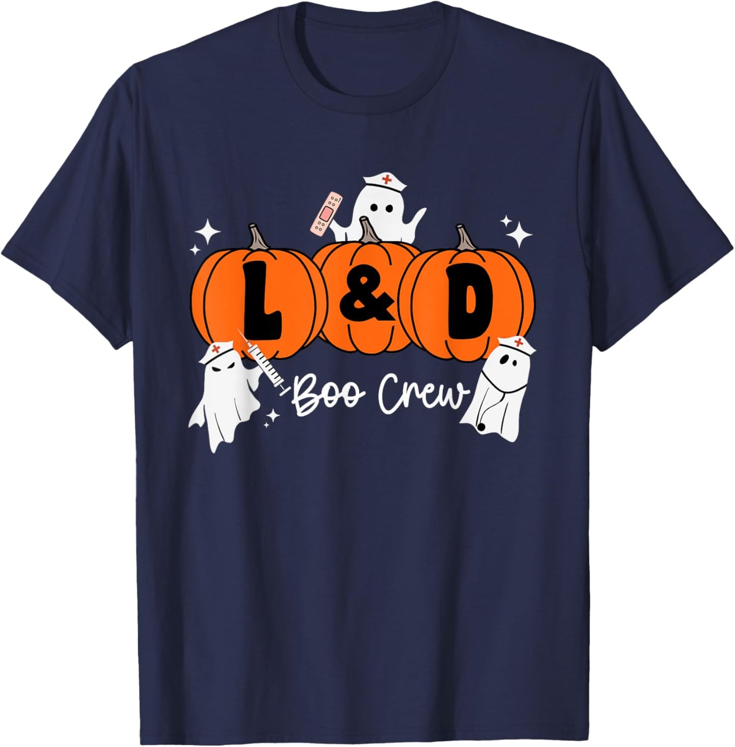 Labor and Delivery Halloween Pumpkin L&D Boo Crew Nurse T-Shirt - T-Shirt | Navy