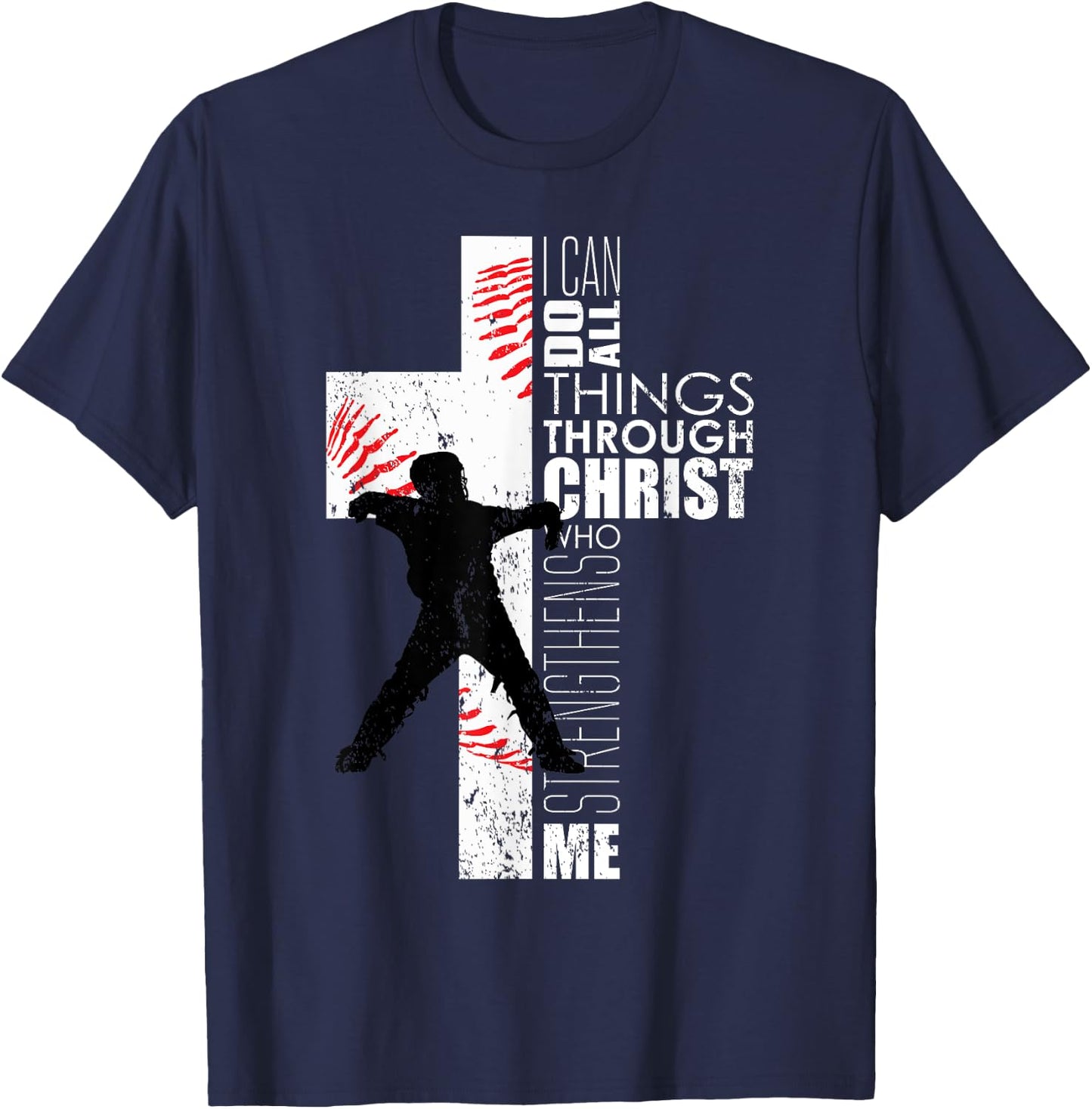 Christian Philippians 4:13 Kids Boys Cross Baseball Catcher T-Shirt - T-Shirt | Navy