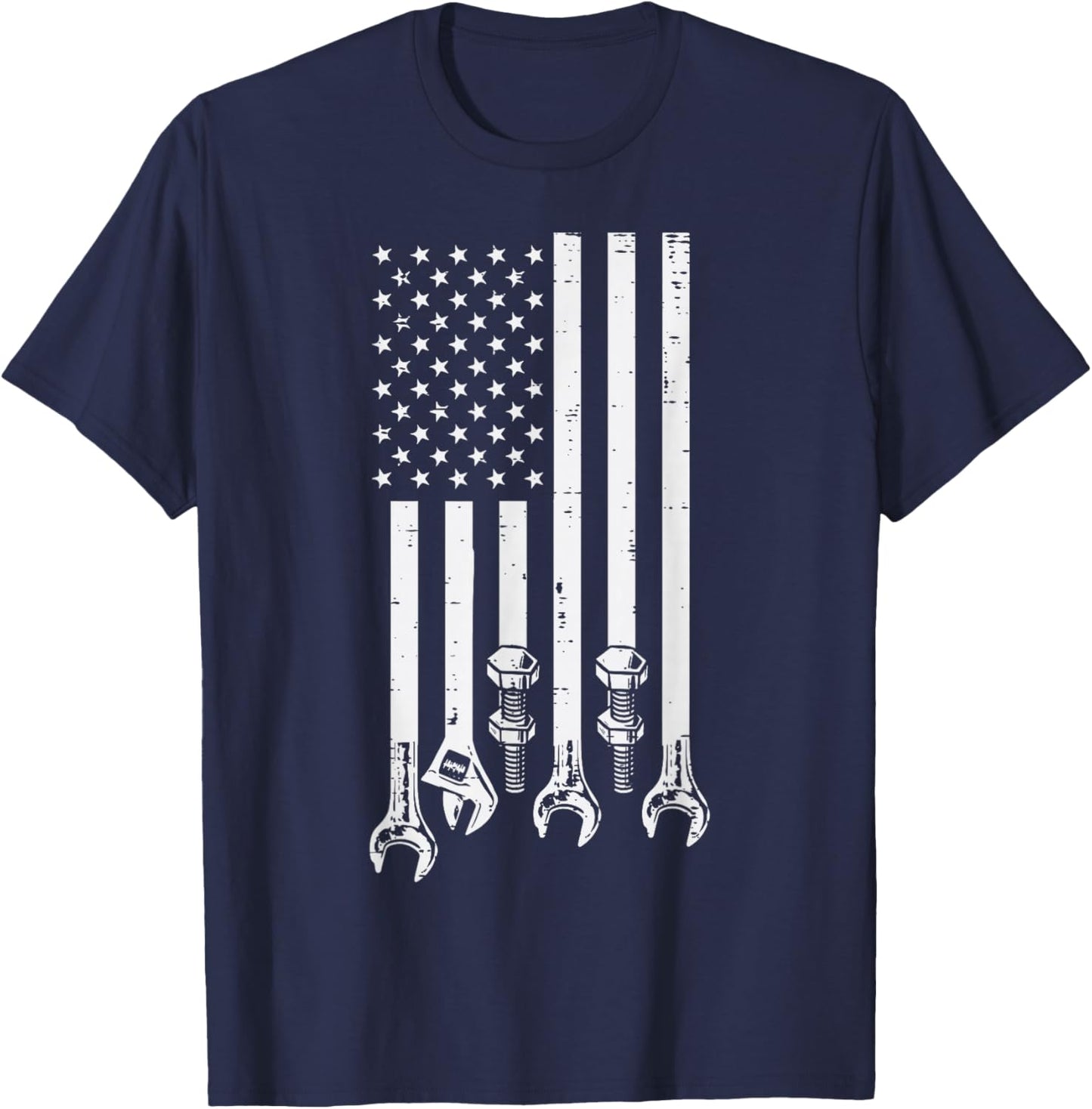 Wrench USA American Flag Car Mechanic Garage Patriotic Men T-Shirt - T-Shirt | Navy