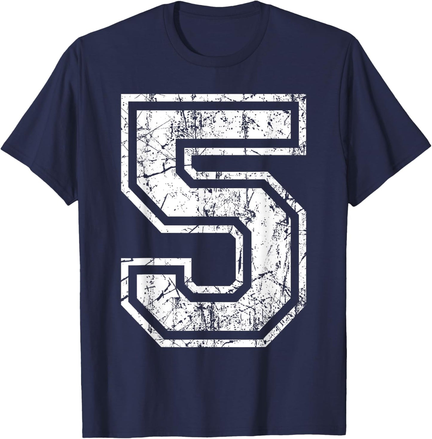 Sports Jersey Grunge Number 5 Fan Team Player Birthday Gift T-Shirt - T-Shirt | Navy