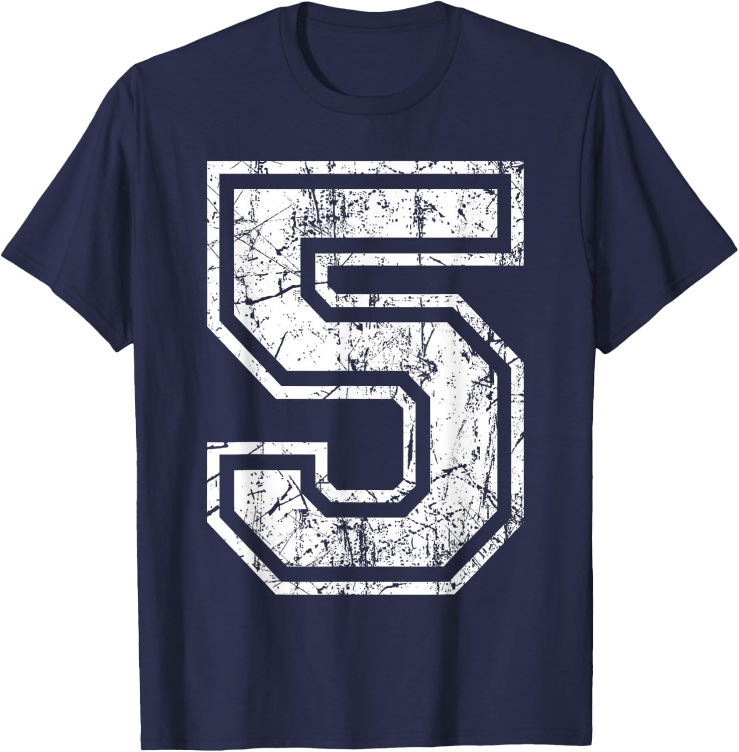 Sports Jersey Grunge Number 5 Fan Team Player Birthday Gift T-Shirt - T-Shirt | Navy