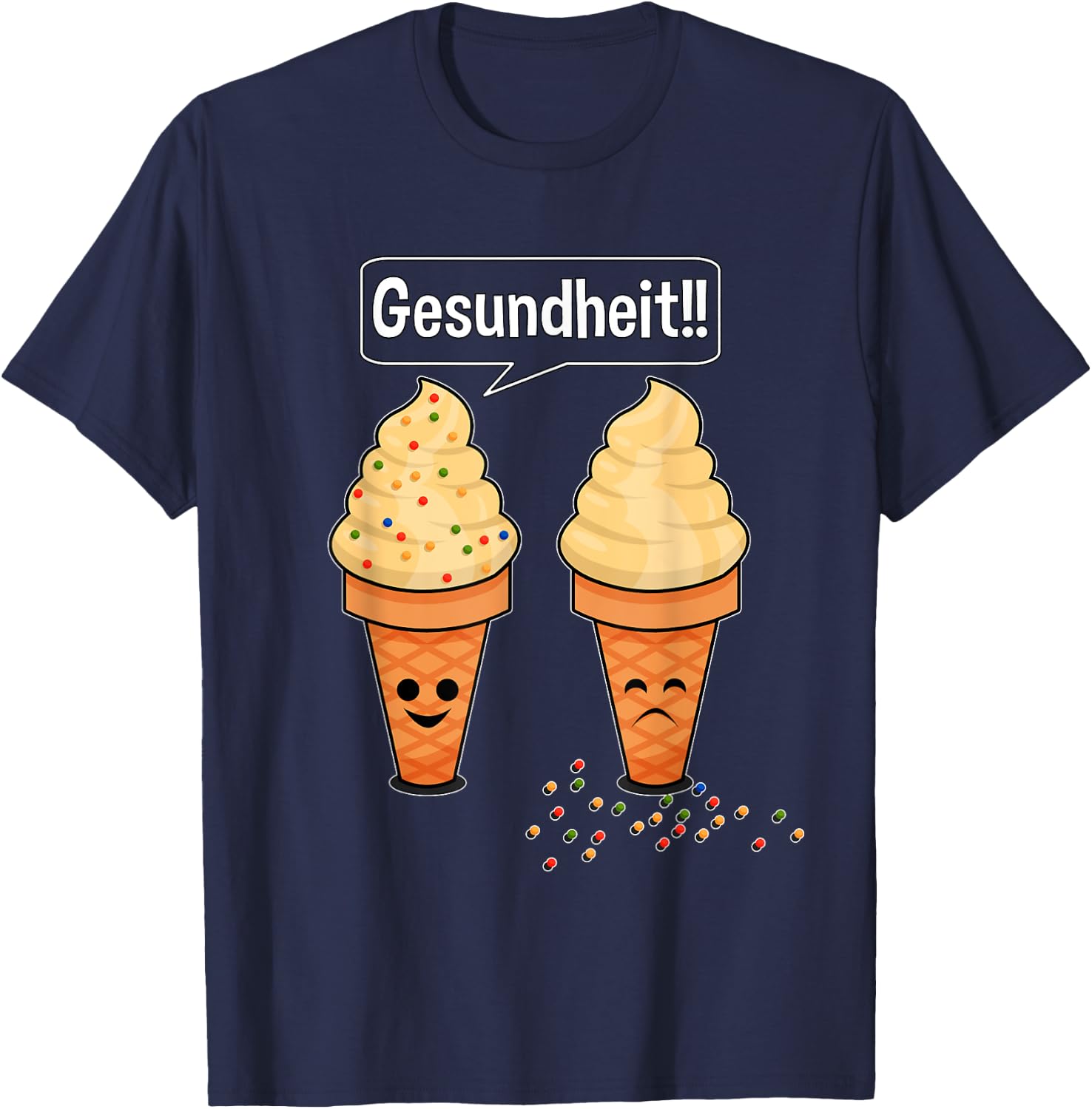 Sprinkle Sneezing Ice Cream Cone Says Gesundheit Funny T-Shirt - T-Shirt | Navy