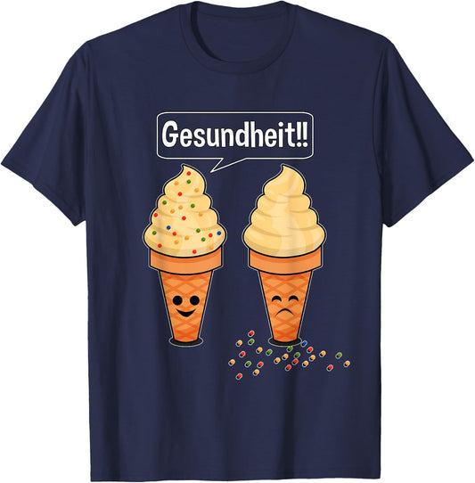 Sprinkle Sneezing Ice Cream Cone Says Gesundheit Funny T-Shirt - T-Shirt | Navy