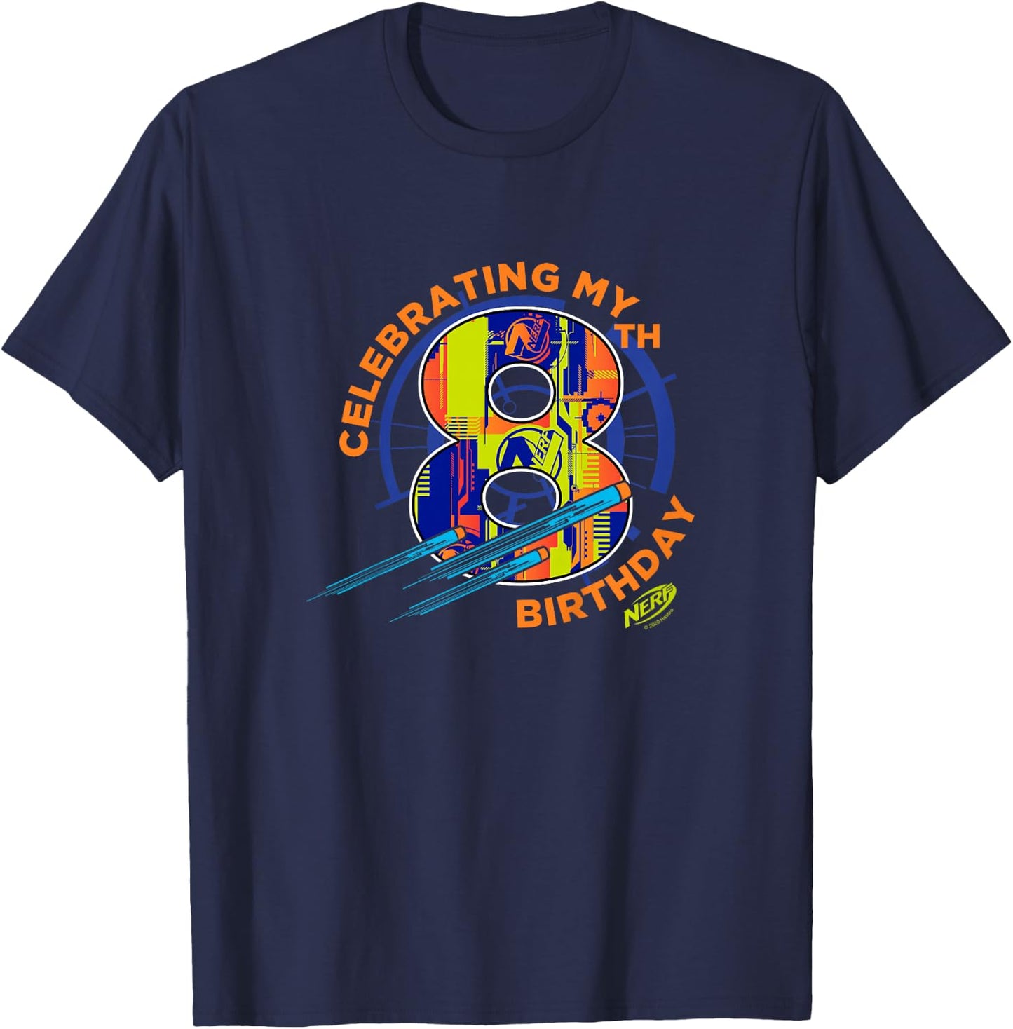 Kids Nerf Birthday Celebrating My 8th Birthday Logo T-Shirt - T-Shirt | Navy