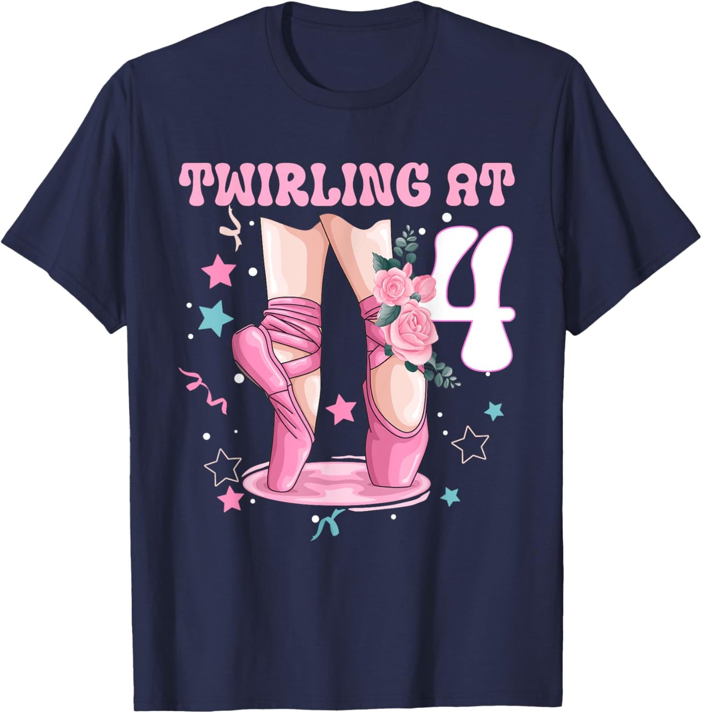 4th Birthday Ballet Ballerina Birthday Party 4 Year Old Girl T-Shirt - T-Shirt | Navy