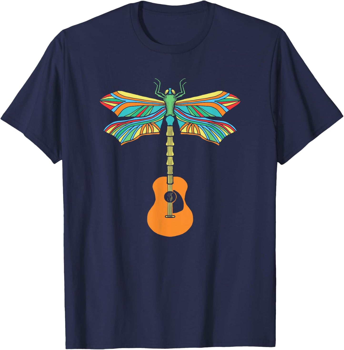 Acoustic Guitar Artistic Dragonfly Music & Musician Vitnage T-Shirt - T-Shirt | Navy