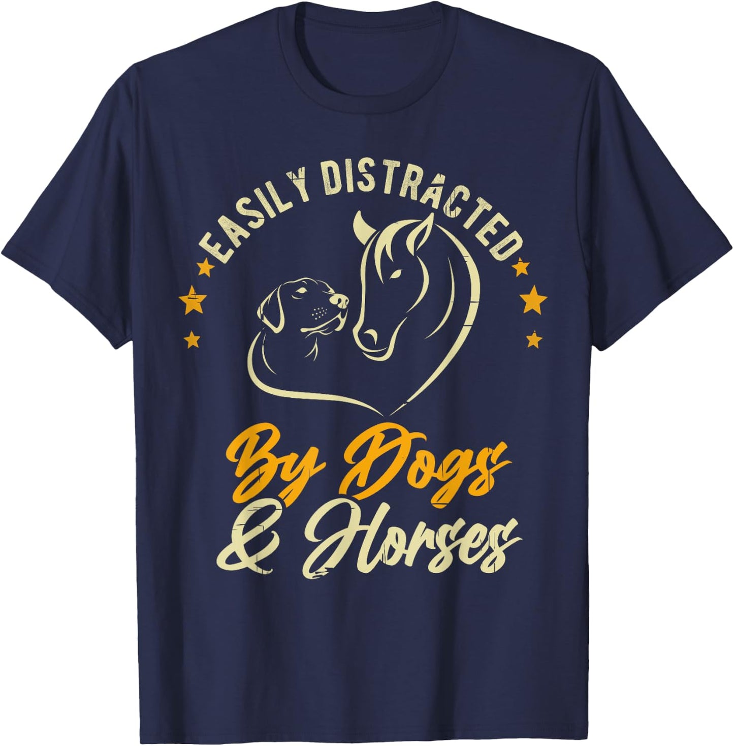 Easily Distracted By Dogs And Horses Dog Mom Horse Mom Women Girls Kids T-Shirt - T-Shirt | Navy