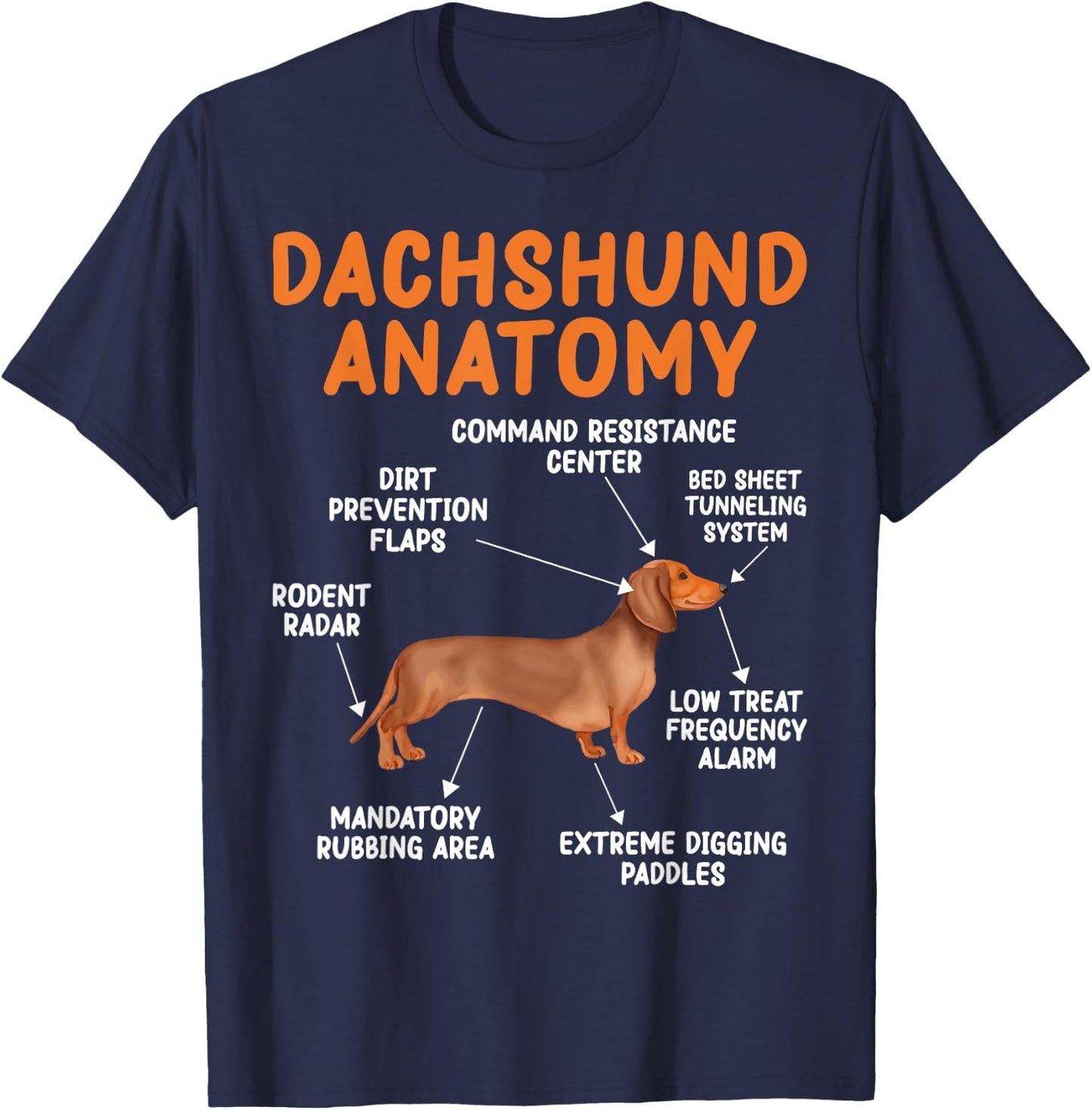 Funny Wiener Dog Puppy Doxie Lovers Anatomy of a Dachshund T-Shirt - T-Shirt | Navy