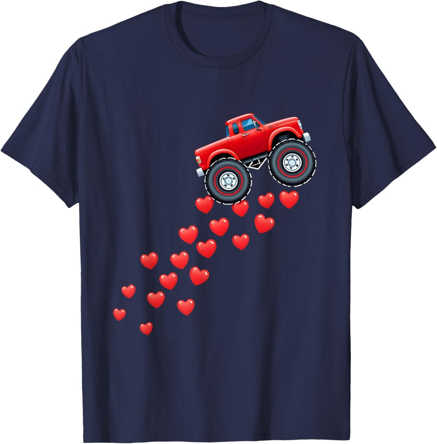Cute Valentine's Day Monster Truck Hearts Boys Kids Toddler T-Shirt - T-Shirt | Navy
