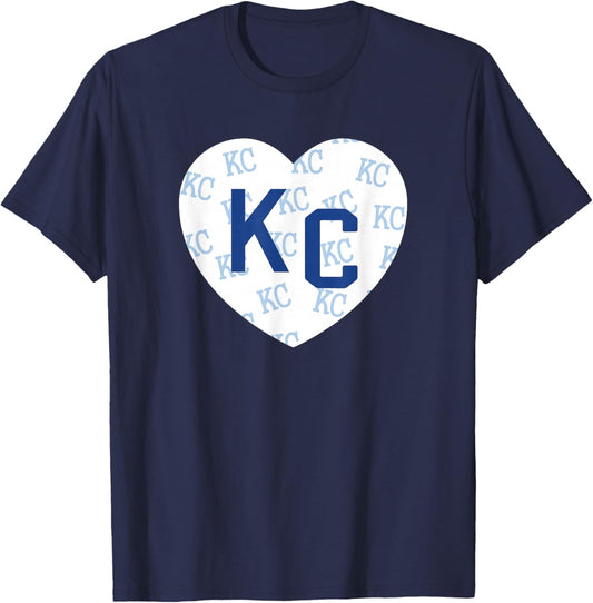 Blue Kc Heart Kansas City 2 Letter Kc Pattern Love KC Blue T-Shirt - T-Shirt | Navy