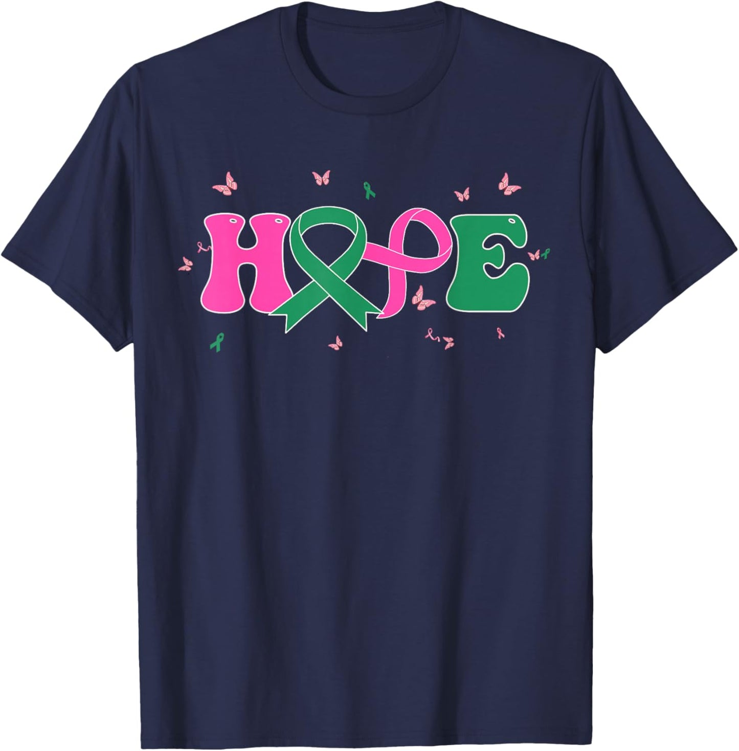 Hope Liver and Breast Cancer Awareness October Cancer Month T-Shirt - T-Shirt | Navy
