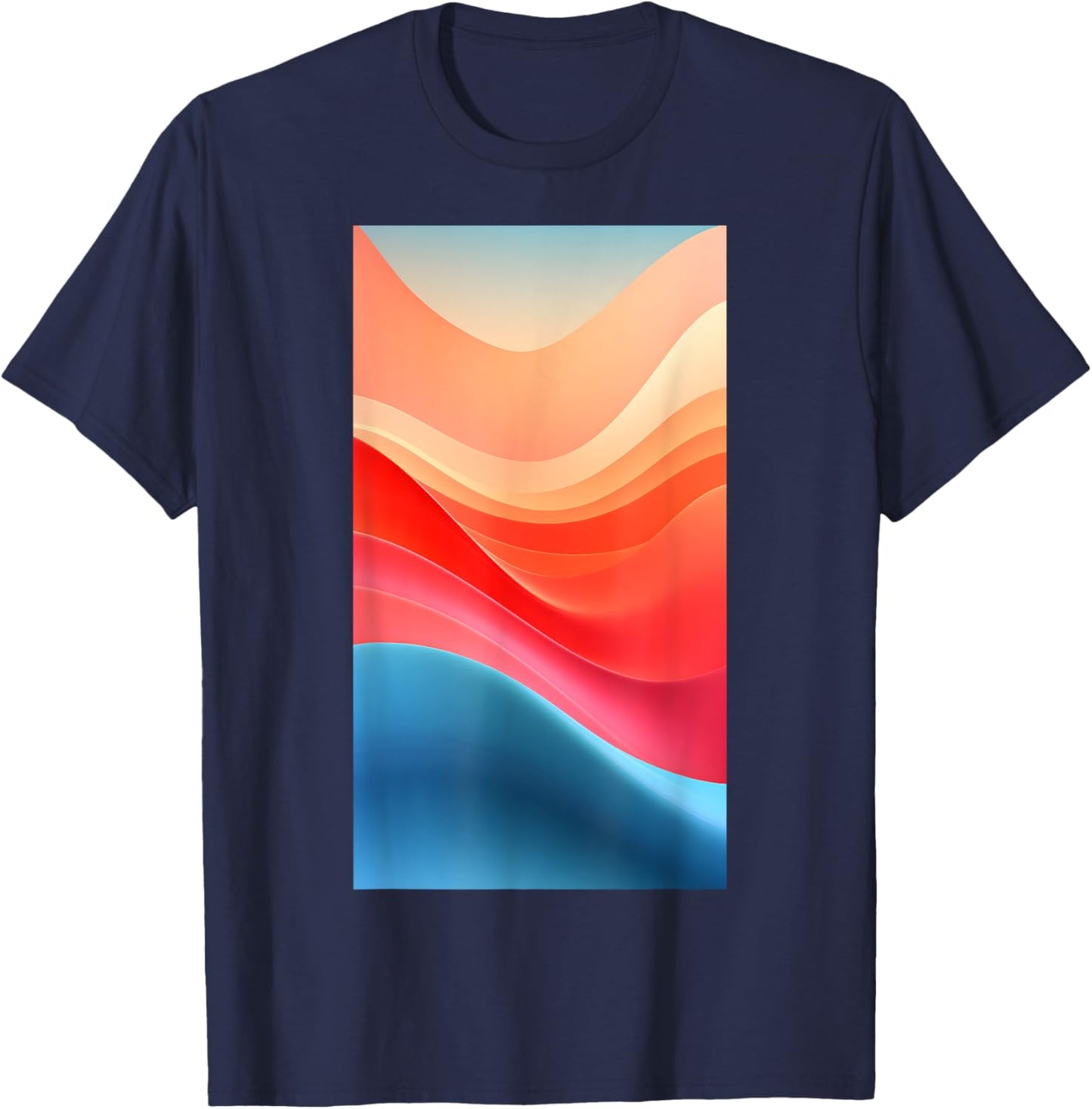 Retro Gradient Shapes Blue And Red Colorful T-Shirt - T-Shirt | Navy