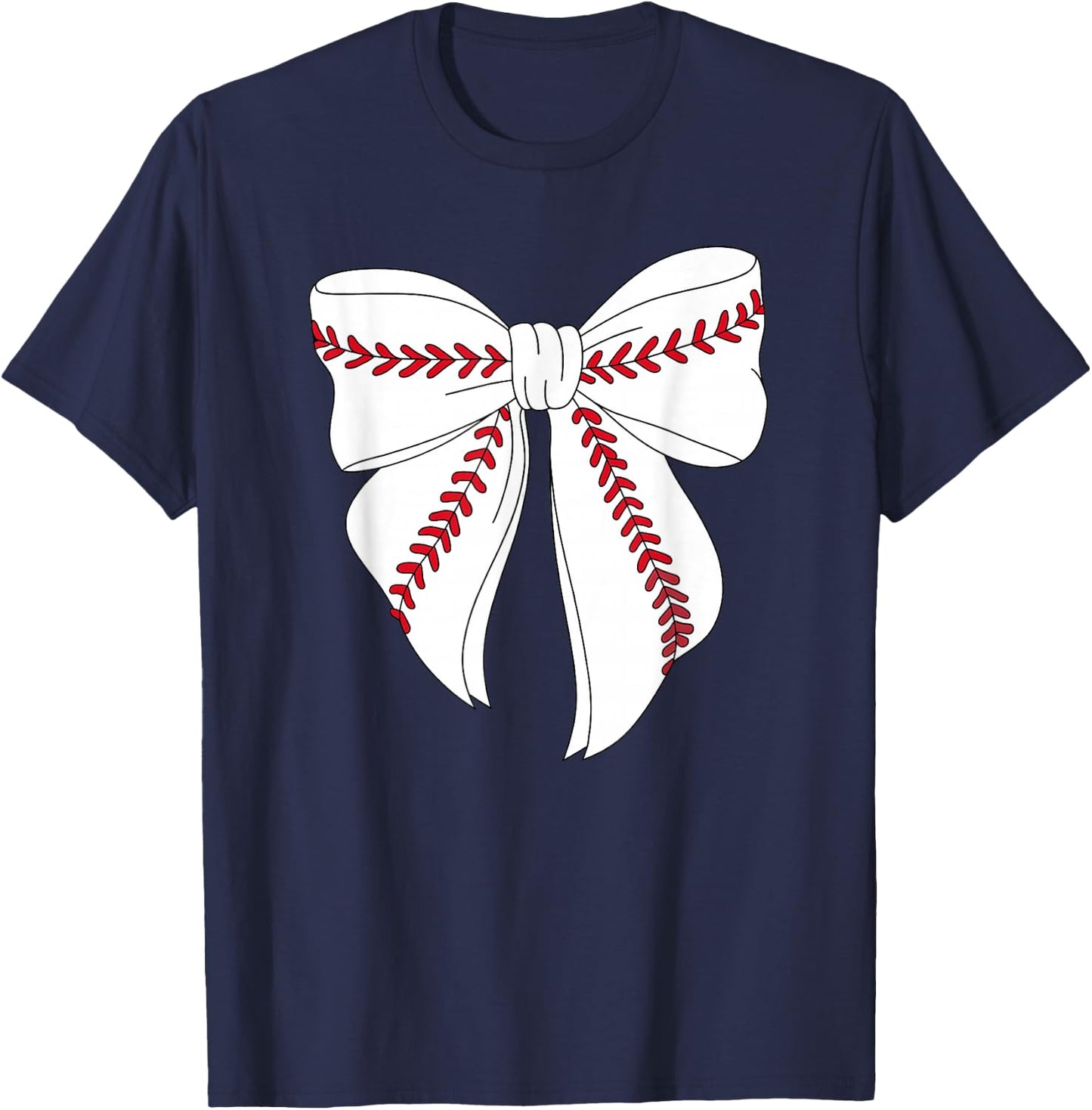 Cute Baseball Coquette Bow Girls Baseball Mom Mama T-Shirt - T-Shirt | Navy