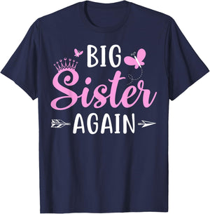 Big Sister Again Sibling Older Daughter Arrow & Butterflies T-Shirt - T-Shirt | Navy