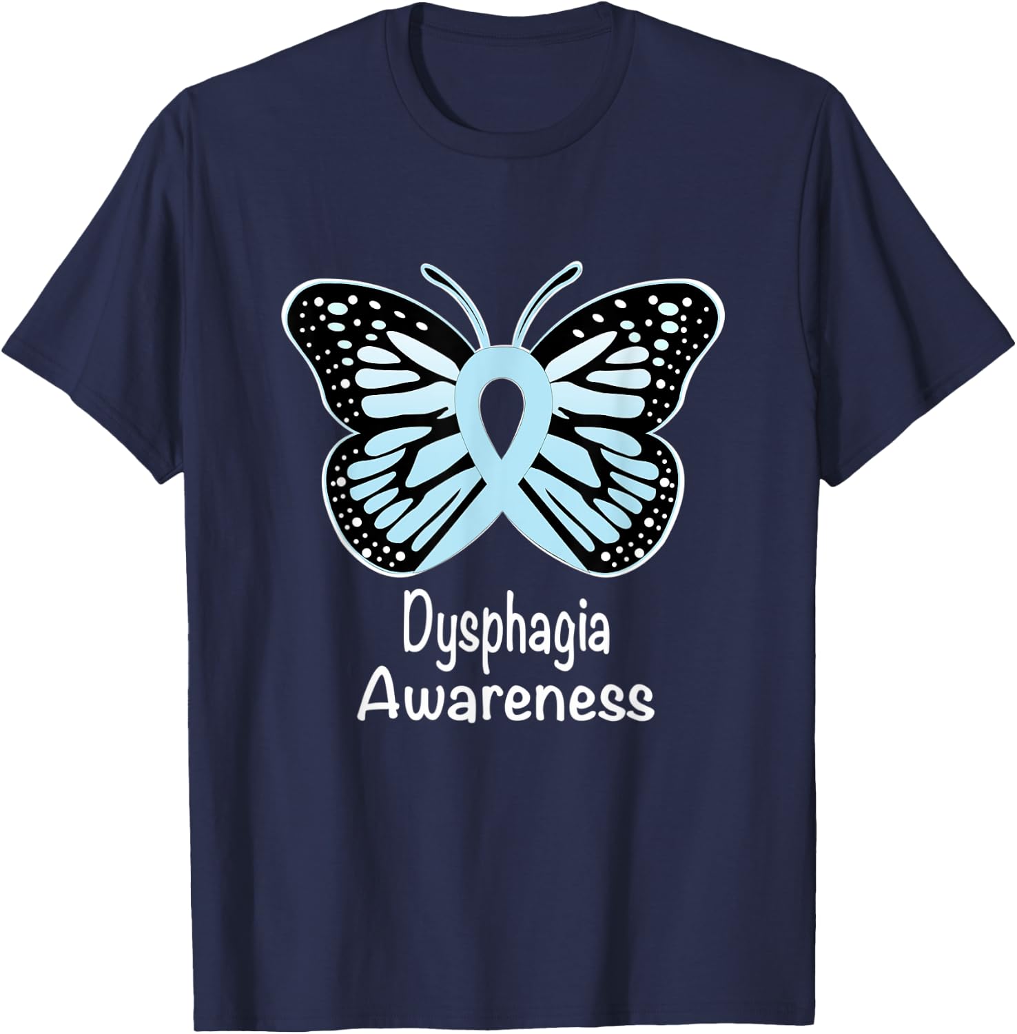 Dysphagia Awareness Warrior Support Light Blue Ribbon T-Shirt - T-Shirt | Navy