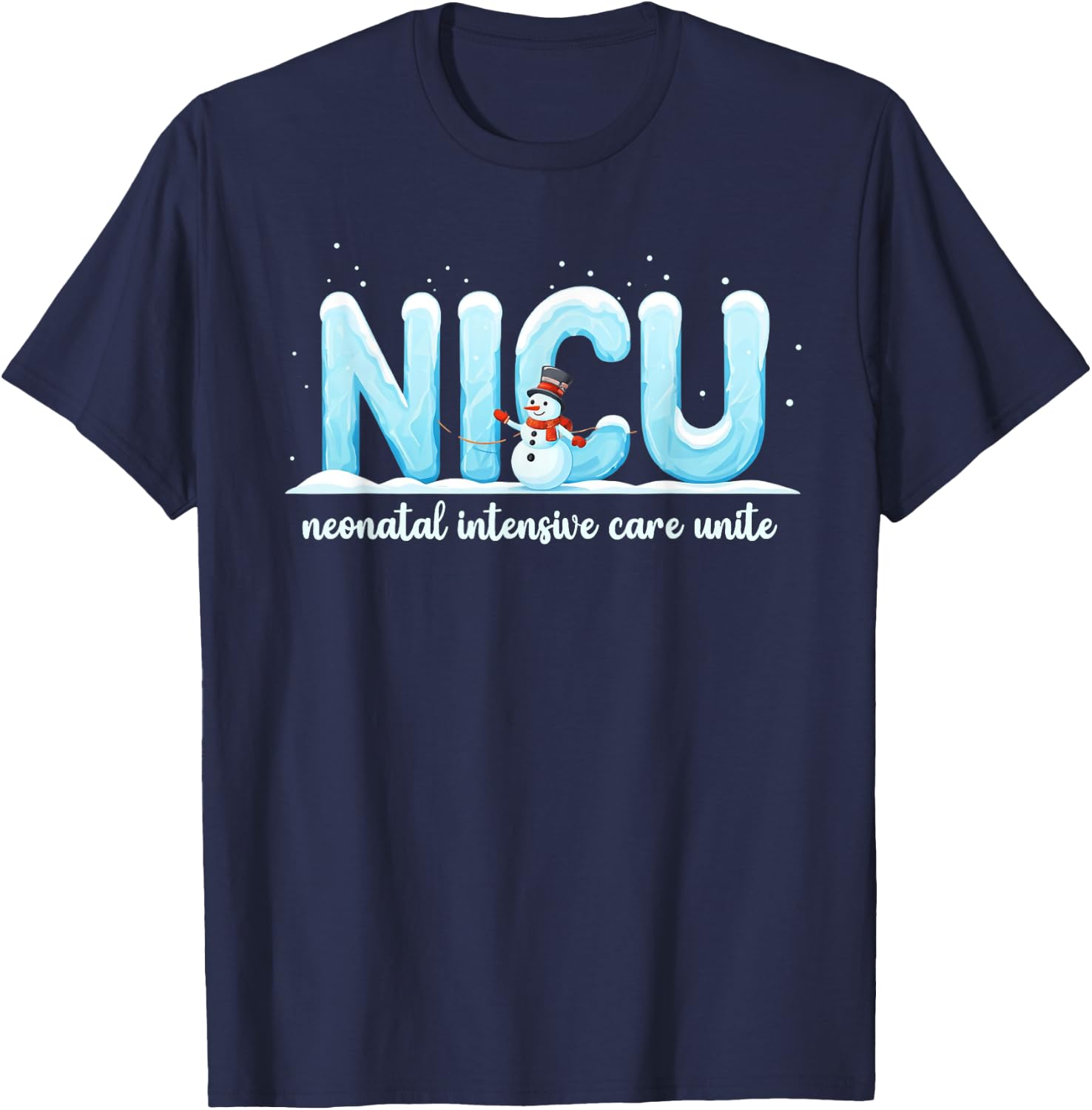 NICU Nurse Christmas Apparel Winter NICU Nurse Christmas Crew , -Adults, Black, Small, Short Sleeve, , Holiday, Casual T-Shirt - T-Shirt | Navy