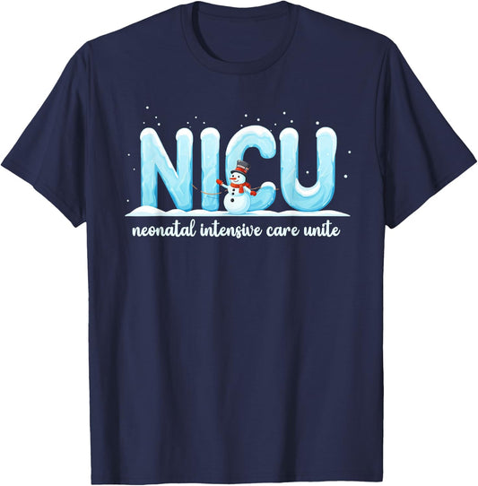 NICU Nurse Christmas Apparel Winter NICU Nurse Christmas Crew , -Adults, Black, Small, Short Sleeve, , Holiday, Casual T-Shirt - T-Shirt | Navy