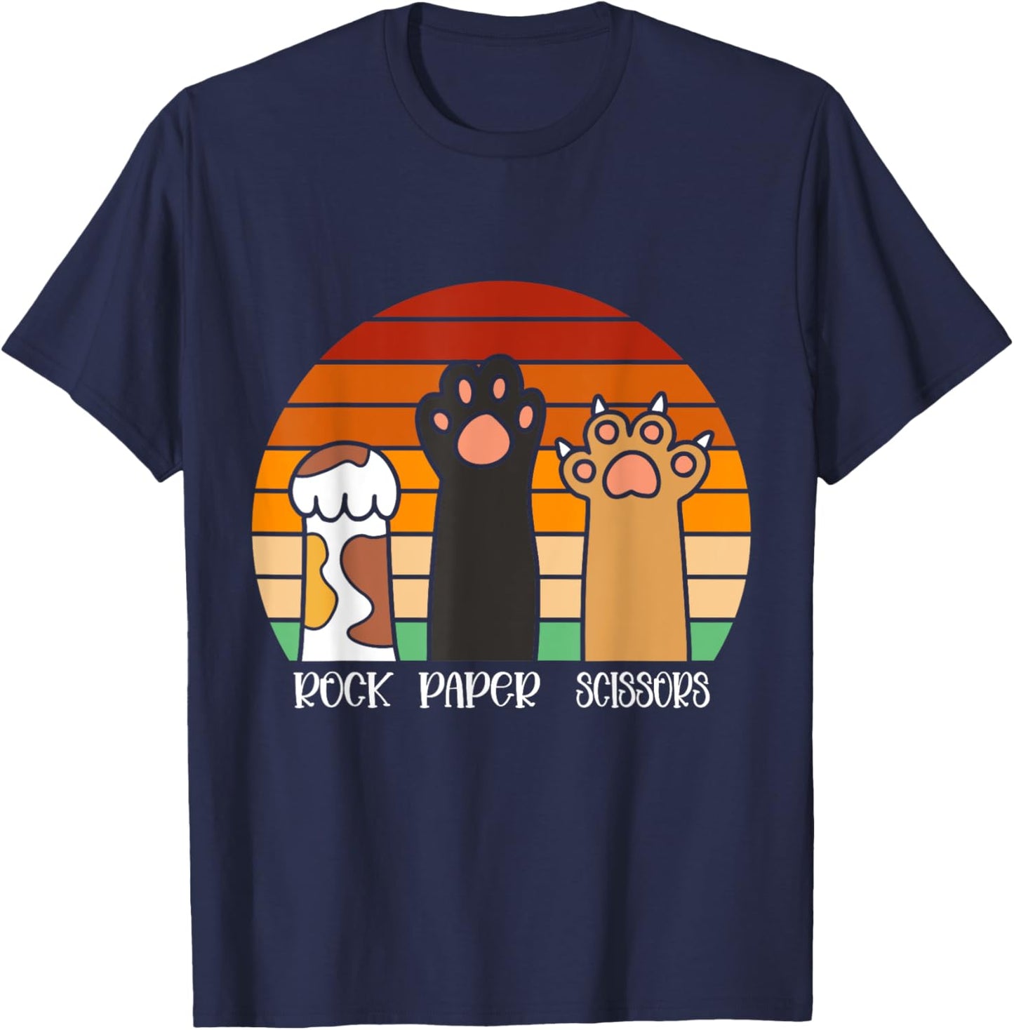 Rock Paper Scissors Game Kitten Lover Animal Paws Cat T-Shirt - T-Shirt | Navy