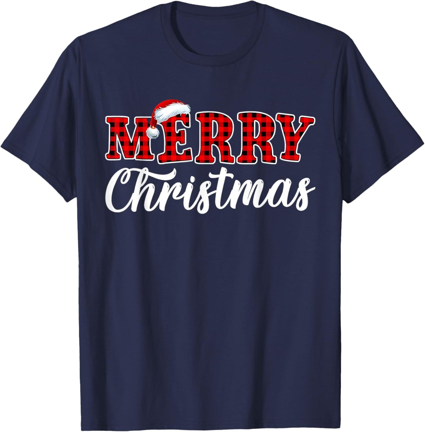 Merry Christmas Buffalo Plaid Red Santa Family Matching Xmas T-Shirt - T-Shirt | Navy