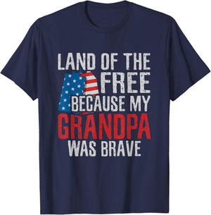 Land of the Free Because My Grandpa Was Brave Veteran T-Shirt - T-Shirt | Navy